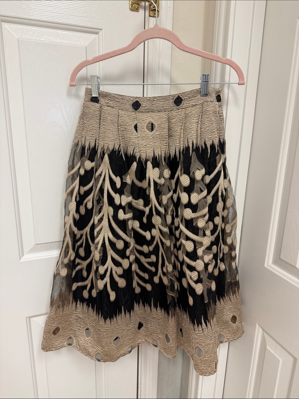 Jealous Tomato Embroidered Black & Beige A-Line Skirt